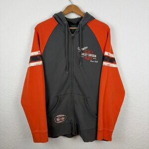 Vintage Harley Davidson Long Sleeve Gray and Orange Zip Up Jacket